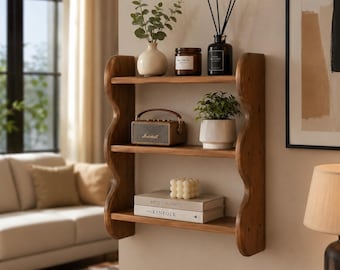 Wooden Wall Shelf Rustic Decor, Floating Storage Shelf, Bathroom Organizer, Farmhouse Kitchen Shelf, Wall Mounted