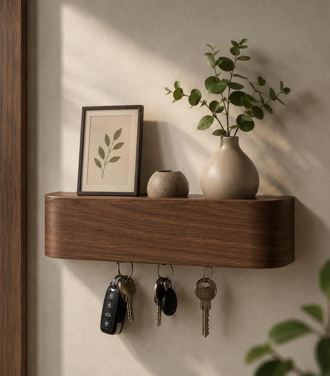 Walnut Key Rack Walnut Key Holder Wall Mount, Minimalist Entryway Organizer, Modern Key ...