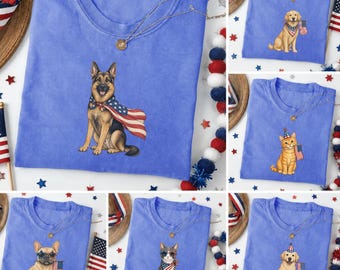 Comfort Colors Patriotic Pet Shirt, Custom Dog Cat Tee, 4th of July Animal Lover Gift Tee, American Flag Pet Shirt, Choose Your Pet Design