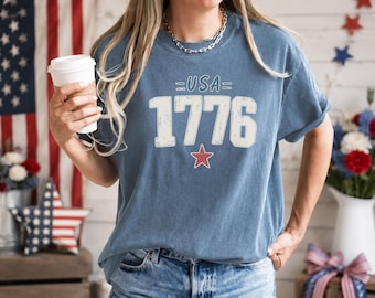 Comfort Colors USA 1776 Shirt, Fourth of July Tee, America 1776 Patriotic Shirt, Vintage USA Tee, July 4 Gift, Womens Patriot Top for Women