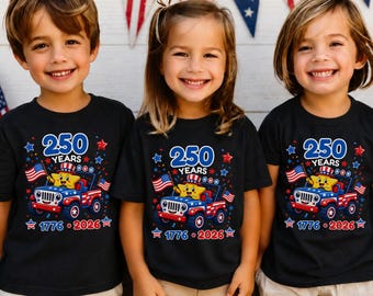 Kids America 250th Truck Shirt, Patriotic Toddler 4th of July Tee, 1776 2026 USA Anniversary Kids Gift