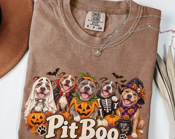 Halloween Pitbull Shirt, Spooky Pitbull Ghost Dog Shirt, Comfort Colors Dog Mom, Pit Boo Costume Tee, Pumpkin Dog Graphic, Cute Pittie Gift