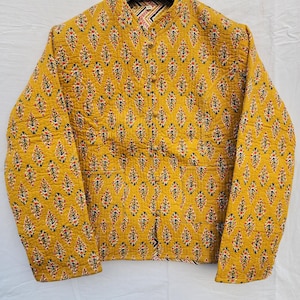 Hand Block Print Cotton Quilted Jacket, Reversible Kantha Coat, Boho Indian Women's Outerwear