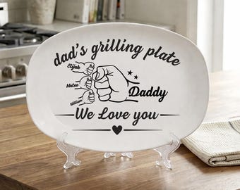 Custom First Bump Dad-grillplaat, gepersonaliseerde grillplaat met kindernamen, Vaderdagcadeau van kinderen, BBQ-tray voor papa