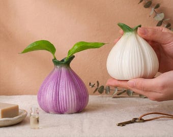 Ręcznie robiony ceramiczny wazon na cebulę, uroczy wazon na pąki cebuli, doniczka na warzywa, wazon do rozmnażania, wystrój kuchni w stylu rustykalnym, oryginalny wazon jako prezent do domu