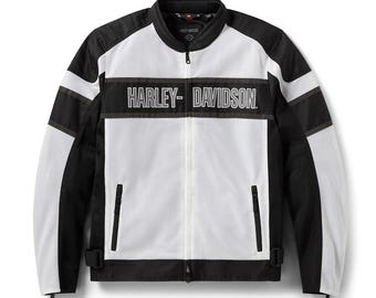Giacca da motociclista Harley-Davidson da uomo, bianca e nera, in rete – Giacca da motociclista leggera