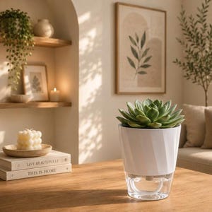Self Watering Planter Pot, Hydroponic Flower Pot, Indoor Plant Pot, Transparent Water Reservoir Planter, Modern Office Decor