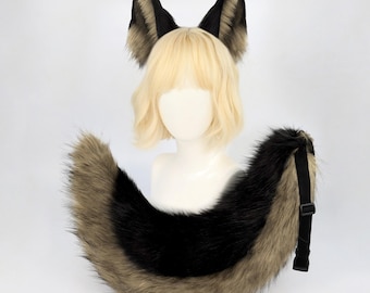 Handmade Animal Ears and Tail Set | Black-Backed Wolf Dog | Masquerade, Cosplay