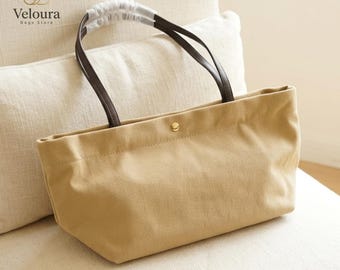 Trendy Soft Canvas Tote Bag, Minimal Design Shoulder Bag, Chic Leather Trim