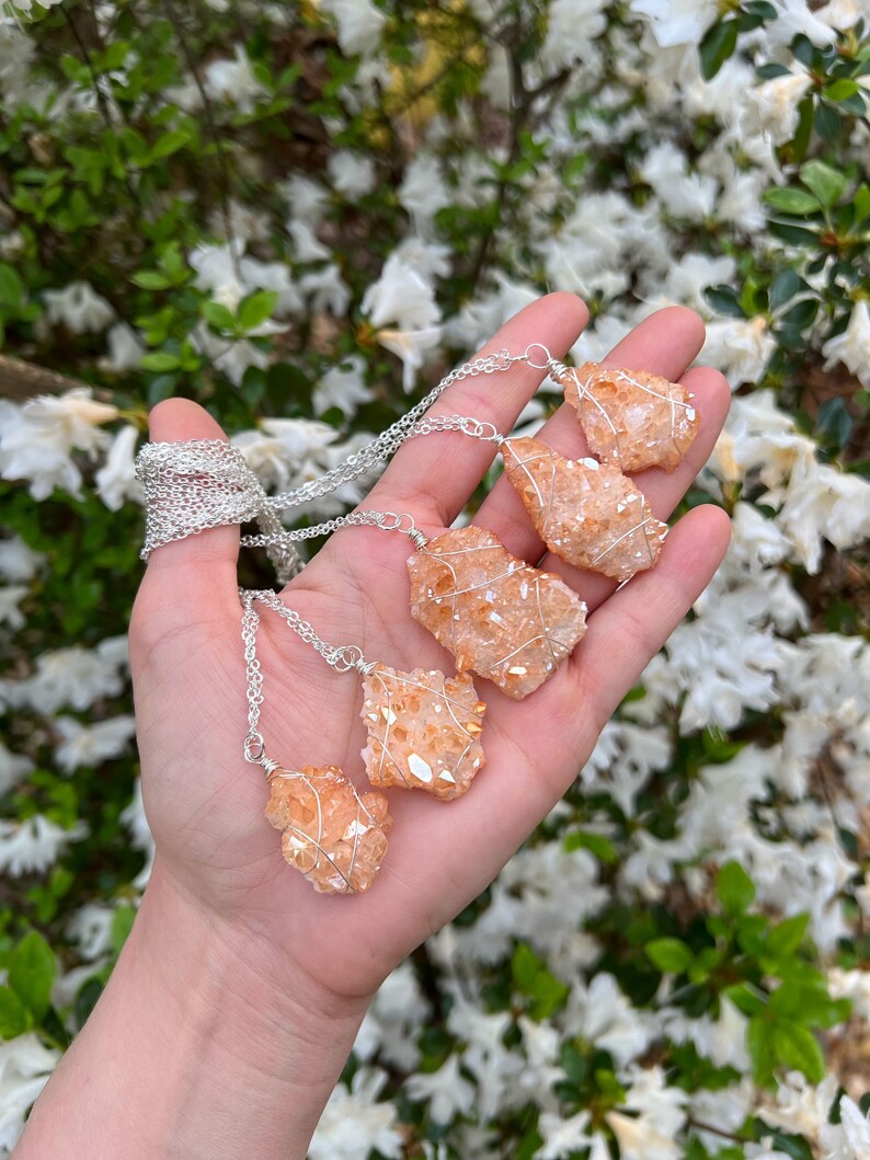 TANGERINE AURA QUARTZ // wire wrapp silver necklace image 2