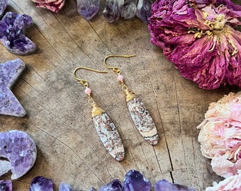 Indian JASPER & pink Opal Earrings  // gold filled // one of a kind jewelry