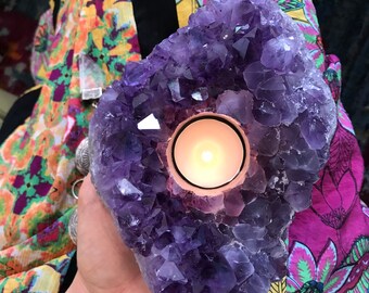 AA grade XL AMETHYST Cluster Candle holder - - free tealight