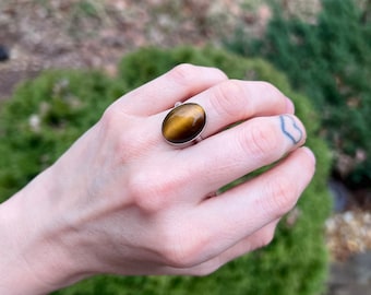 Size 5 TIGERS EYE RING // sterling silver solitaire ring // best friend holiday gift crystal gemstone