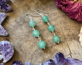 Faceted triple GREEN AVENTURINE Earrings  // sterling silver  // one of a kind jewelry