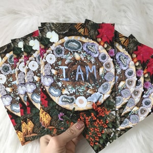 Je suis - 5 cartes postales - lot de 10 - couleur haute qualité de cristal Original art print - bonnes vibes de mantra carte