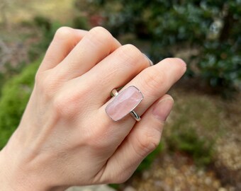 Size 11 ROSE QUARTZ RING // sterling silver solitaire ring // best friend holiday gift crystal gemstone