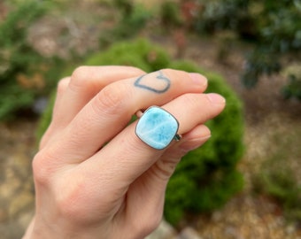Size 11 LARIMAR RING // sterling silver solitaire ring // best friend holiday gift crystal gemstone
