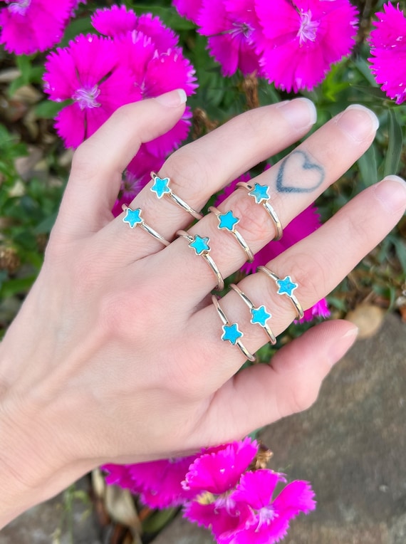 SIZE 5 TURQUOISE STAR  Ring // .925 Sterling Silve