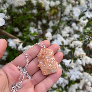 TANGERINE AURA QUARTZ // wire wrapp silver necklace image 1