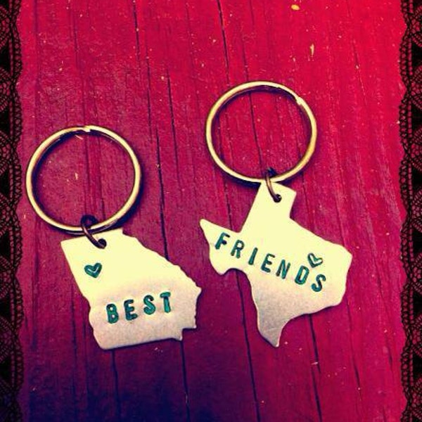 Custom BEST FRIENDS State Keychain set - Choose your States & Ink color