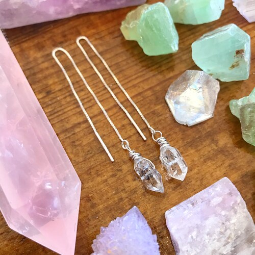 HERKIMER DIAMOND THREADER Earrings // 4 Long Etsy