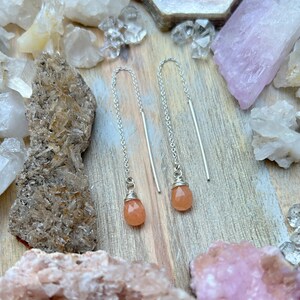 ORANGE AVENTURINE THREADER earrings // Sterling silver 4” long