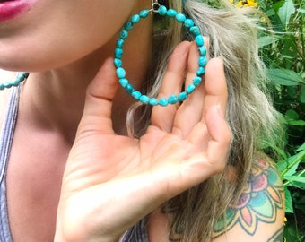 XL TURQUOISE HOOPS 2"//sterling zilver + Doornroosje turkoois