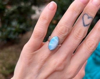 Maat 5 LARIMAR RING//sterling zilveren solitaire ring//beste vriend vakantie cadeau kristal edelsteen