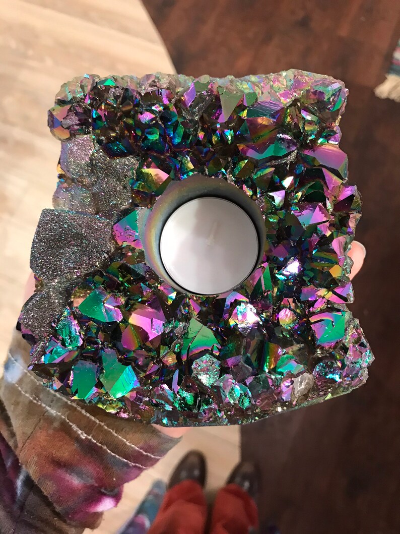 crystal candle free tealight rainbow candle XL AURA AMETHYST Cluster Candle holder