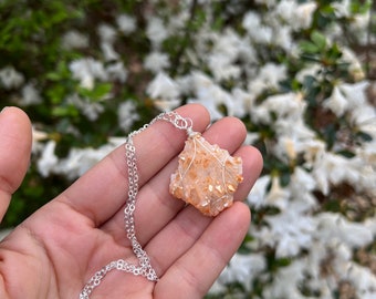 TANGERINE AURA QUARTZ // wire wrapp silver necklace