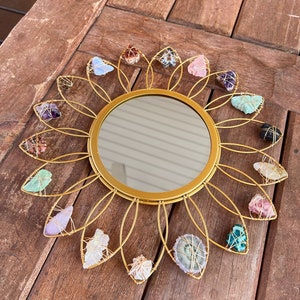 Crystal FLOWER MIRROR // Preorder 4-6 weeks wire wrapped gold metal mirror // fairycore cottagecore crystals image 4