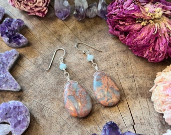 SEA SEDIMENT JASPER & amazonite Earrings  // sterling silver  // one of a kind jewelry