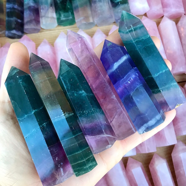 RAINBOW FLUORITE POINT / carved crystal collectors specimen