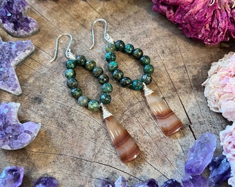 AFRICAN TURQUOISE & CARNELIAN Dangle Earrings  // sterling silver   // one of a kind jewelry