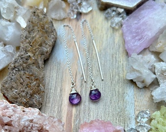 AMETHYST THREADER earrings // Sterling silver 4” long