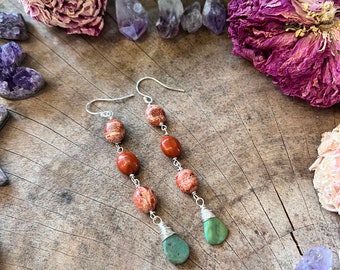 TURQUOISE & red JASPER dangle Earrings  // sterling silver  // one of a kind jewelry