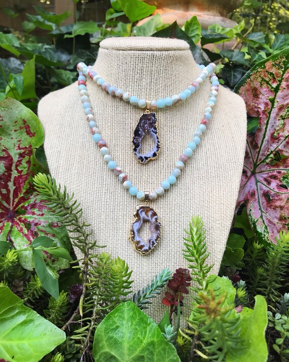 Gemstone CHOKER // Agate slice African Blue opal necklace // beaded  choker // best friends jewelry // bri