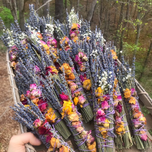 1 STICK LAVENDER + ROSE Handmade organic cleansing ritual sticks - // garden roseS // preorder