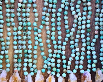 Hand knotted CRYSTAL necklace // CITRINE + TURQUOISE //  gemstone necklace // 16” long