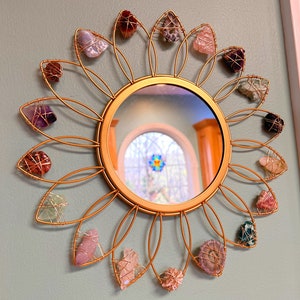 Crystal FLOWER MIRROR // Preorder 4-6 weeks wire wrapped gold metal mirror // fairycore cottagecore crystals image 5