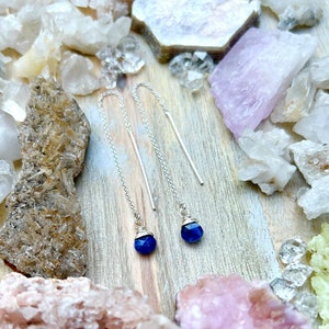 LAPIS THREADER earrings // Sterling silver 4” long