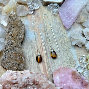 TIGERS EYE THREADER earrings // Sterling silver 4” long