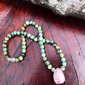 ORIGINAL ROSE CHOKER // Rose quartz & African turquoise necklace // beaded choker // bff // bridesmaid // crystal necklace image 5