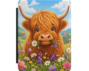 Highland Cow Kindle Case: Saffiano Leatherette, Magnetic Sleep/Wake (7" Paperwhite)