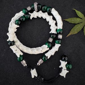 Real Snake Bone Bracelet Green Tiger Eye Double Loop Gothic Skeleton Bangle Vulture Culture Witchy Odity Jewelry Gift  Men Women Dark Core