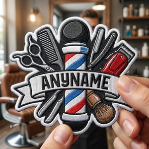 Custom Barber Name Patch, Embroidered Hair Stylist Iron On Patches, Personalized Barber Shop Uniform Label, Scissors Comb Hairdresser Badge