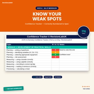OCR A A-Level Chemistry Confidence Tracker | Interactive Google Sheets RAG | All 6 Modules, 176 Topics | Instant Download