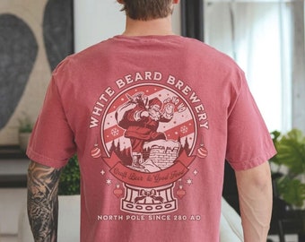 Retro Christmas Comfort Colors Mens Beer Shirt Holiday Beard TShirt Vintage Craft Beer Lover Gift For Dad Brewery T-Shirt Oversized Crewneck