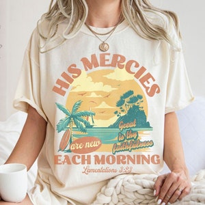 Boho Christian Shirt Bible Verse Comfort Color TShirt Women Trendy Christian T Shirt Jesus Apparel Faith Based T-Shirt His Mercies Are New
