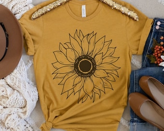 Girasol camiseta floral camiseta flor camiseta jardín camiseta mujer otoño naturaleza sol flor gráfico sol camiseta jardinería amarillo Wildflower